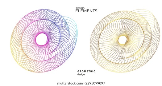 Set design element circle. Isolated bold vector colors golden ring from. Abstract glow wavy stripes of many glittering swirl created using Blend Tool. Vector illustration EPS10 for your presentation