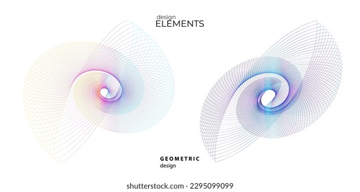 Set design element circle. Isolated bold vector colors golden ring from. Abstract glow wavy stripes of many glittering swirl created using Blend Tool. Vector illustration EPS10 for your presentation