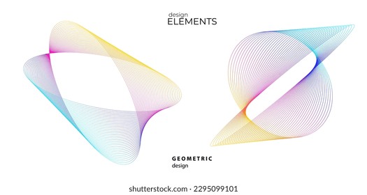 Set design element circle. Isolated bold vector colors golden ring from. Abstract glow wavy stripes of many glittering swirl created using Blend Tool. Vector illustration EPS10 for your presentation