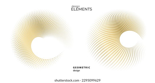 Set design element circle. Isolated gold vector colors golden ring from. Abstract glow many glittering swirl created using Blend Tool. Vector illustration EPS 10 art deco style for wedding invitation