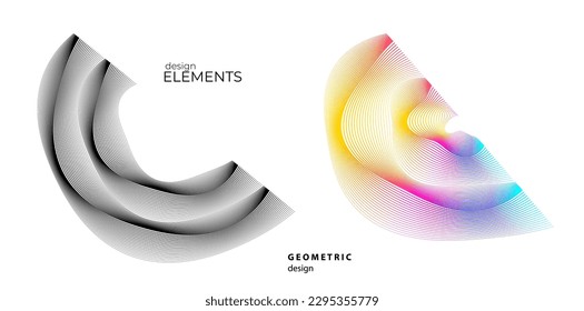 Set design element circle. Isolated bold vector colors golden ring from. Abstract glow wavy stripes of many glittering swirl created using Blend Tool. Vector illustration EPS10 for your presentation