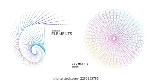 Set design element circle. Isolated bold vector colors golden ring from. Abstract glow wavy stripes of many glittering swirl created using Blend Tool. Vector illustration EPS10 for your presentation