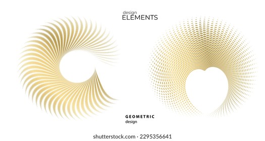 Set design element circle. Isolated gold vector colors golden ring from. Abstract glow many glittering swirl created using Blend Tool. Vector illustration EPS 10 art deco style for wedding invitation