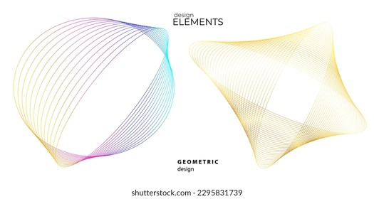 Set design element circle. Isolated bold vector colors golden ring from. Abstract glow wavy stripes of many glittering swirl created using Blend Tool. Vector illustration EPS10 for your presentation