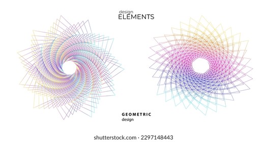 Set design element circle. Isolated bold vector colors golden ring from. Abstract glow wavy stripes of many glittering swirl created using Blend Tool. Vector illustration EPS10 for your presentation