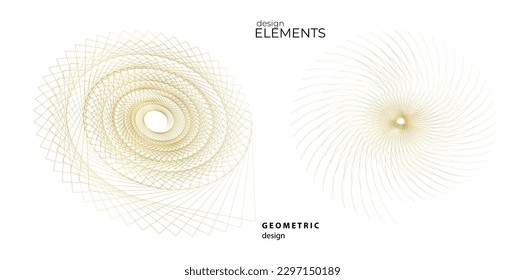 Set design element circle. Isolated gold vector colors golden ring from. Abstract glow many glittering swirl created using Blend Tool. Vector illustration EPS 10 art deco style for wedding invitation