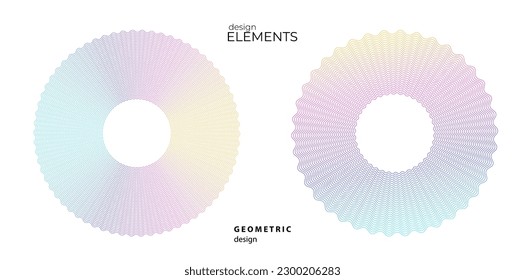 Set design element circle. Isolated bold vector colors golden ring from. Abstract glow wavy stripes of many glittering swirl created using Blend Tool. Vector illustration EPS10 for your presentation