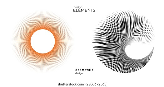 Set design element circle. Isolated bold vector colors golden ring from. Abstract glow wavy stripes of many glittering swirl created using Blend Tool. Vector illustration EPS10 for your presentation