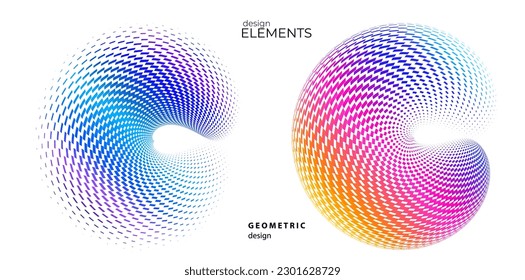 Set design element circle. Isolated bold vector colors golden ring from. Abstract glow wavy stripes of many glittering swirl created using Blend Tool. Vector illustration EPS10 for your presentation