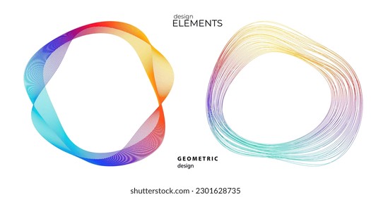 Set design element circle. Isolated bold vector colors golden ring from. Abstract glow wavy stripes of many glittering swirl created using Blend Tool. Vector illustration EPS10 for your presentation