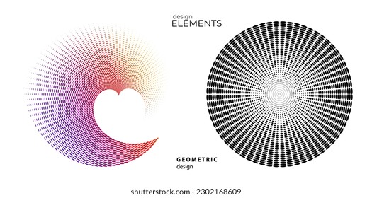 Set design element circle. Isolated bold vector colors golden ring from. Abstract glow wavy stripes of many glittering swirl created using Blend Tool. Vector illustration EPS10 for your presentation