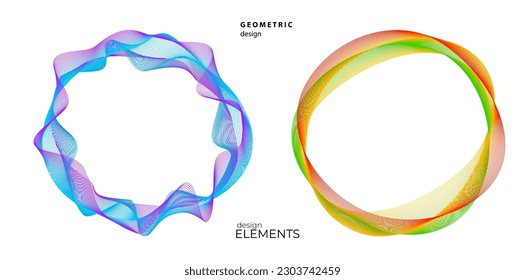 Set design element circle. Isolated bold vector colors golden ring from. Abstract glow wavy stripes of many glittering swirl created using Blend Tool. Vector illustration EPS10 for your presentation
