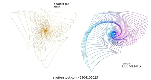 Set design element circle. Isolated bold vector colors golden ring from. Abstract glow wavy stripes of many glittering swirl created using Blend Tool. Vector illustration EPS10 for your presentation
