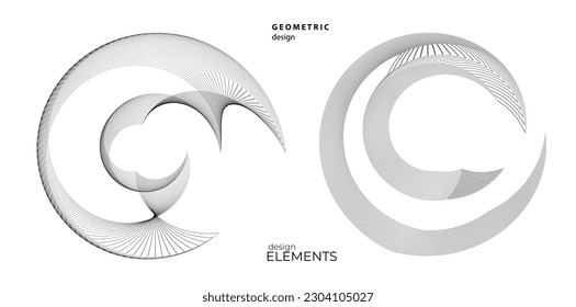 Set design element circle. Isolated bold vector colors golden ring from. Abstract glow wavy stripes of many glittering swirl created using Blend Tool. Vector illustration EPS10 for your presentation