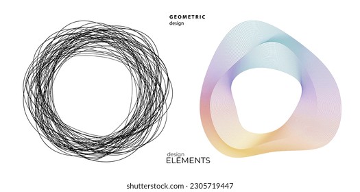Set design element circle. Isolated bold vector colors golden ring from. Abstract glow wavy stripes of many glittering swirl created using Blend Tool. Vector illustration EPS10 for your presentation