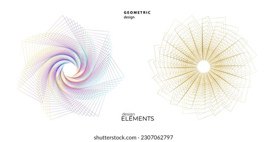 Set design element circle. Isolated bold vector colors golden ring from. Abstract glow wavy stripes of many glittering swirl created using Blend Tool. Vector illustration EPS10 for your presentation