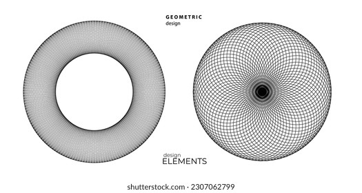 Set design element circle. Isolated bold vector colors golden ring from. Abstract glow wavy stripes of many glittering swirl created using Blend Tool. Vector illustration EPS10 for your presentation