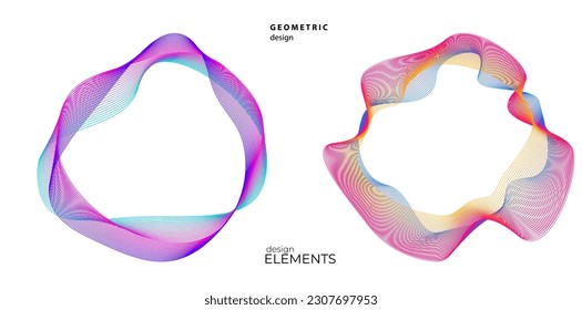 Set design element circle. Isolated bold vector colors golden ring from. Abstract glow wavy stripes of many glittering swirl created using Blend Tool. Vector illustration EPS10 for your presentation