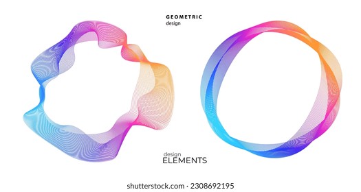 Set design element circle. Isolated bold vector colors golden ring from. Abstract glow wavy stripes of many glittering swirl created using Blend Tool. Vector illustration EPS10 for your presentation