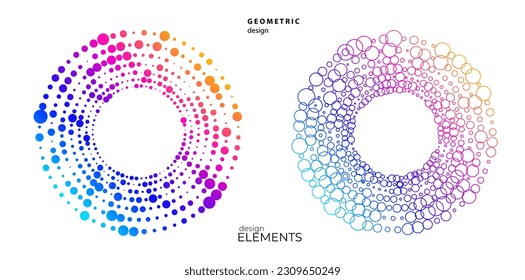 Set design element circle. Isolated bold vector colors golden ring from. Abstract glow wavy stripes of many glittering swirl created using Blend Tool. Vector illustration EPS10 for your presentation
