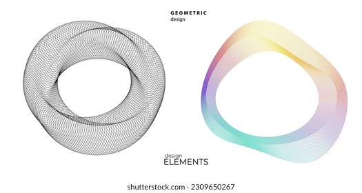 Set design element circle. Isolated bold vector colors golden ring from. Abstract glow wavy stripes of many glittering swirl created using Blend Tool. Vector illustration EPS10 for your presentation