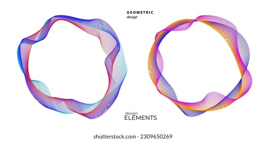 Set design element circle. Isolated bold vector colors golden ring from. Abstract glow wavy stripes of many glittering swirl created using Blend Tool. Vector illustration EPS10 for your presentation