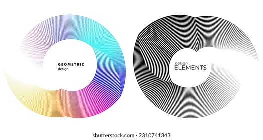 Set design element circle. Isolated bold vector colors golden ring from. Abstract glow wavy stripes of many glittering swirl created using Blend Tool. Vector illustration EPS10 for your presentation