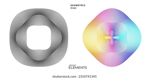 Set design element circle. Isolated bold vector colors golden ring from. Abstract glow wavy stripes of many glittering swirl created using Blend Tool. Vector illustration EPS10 for your presentation