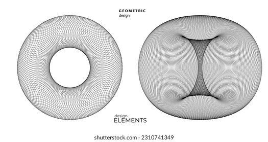 Set design element circle. Isolated bold vector colors golden ring from. Abstract glow wavy stripes of many glittering swirl created using Blend Tool. Vector illustration EPS10 for your presentation
