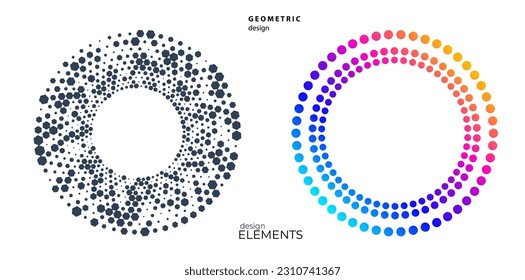 Set design element circle. Isolated bold vector colors golden ring from. Abstract glow wavy stripes of many glittering swirl created using Blend Tool. Vector illustration EPS10 for your presentation