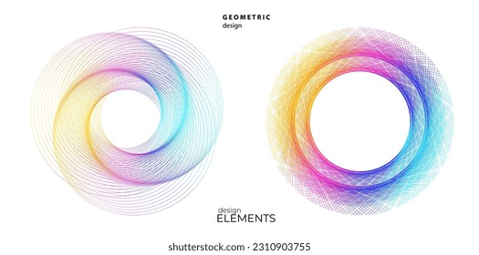 Set design element circle. Isolated bold vector colors golden ring from. Abstract glow wavy stripes of many glittering swirl created using Blend Tool. Vector illustration EPS10 for your presentation