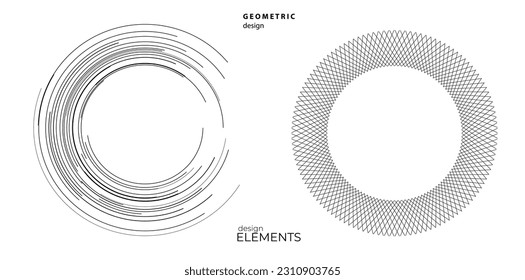 Set design element circle. Isolated bold vector colors golden ring from. Abstract glow wavy stripes of many glittering swirl created using Blend Tool. Vector illustration EPS10 for your presentation