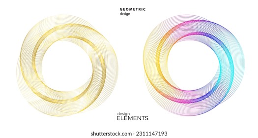 Set design element circle. Isolated bold vector colors golden ring from. Abstract glow wavy stripes of many glittering swirl created using Blend Tool. Vector illustration EPS10 for your presentation