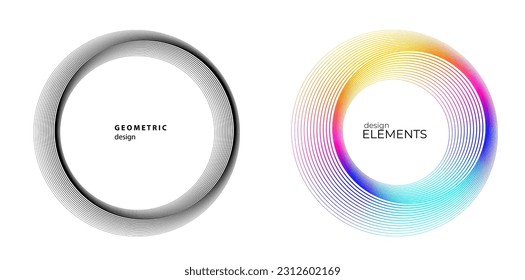 Set design element circle. Isolated bold vector colors golden ring from. Abstract glow wavy stripes of many glittering swirl created using Blend Tool. Vector illustration EPS10 for your presentation