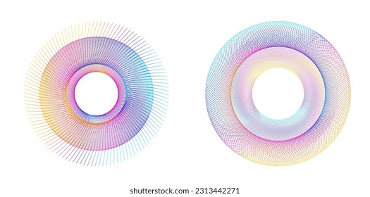Set design element circle. Isolated bold vector colors golden ring from. Abstract glow wavy stripes of many glittering swirl created using Blend Tool. Vector illustration EPS10 for your presentation