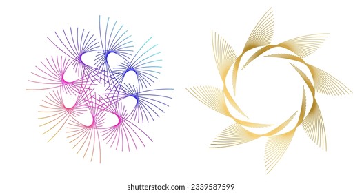 Set design element circle. Isolated bold vector colors golden ring from. Abstract glow wavy stripes of many glittering swirl created using Blend Tool. Vector illustration EPS10 for your presentation