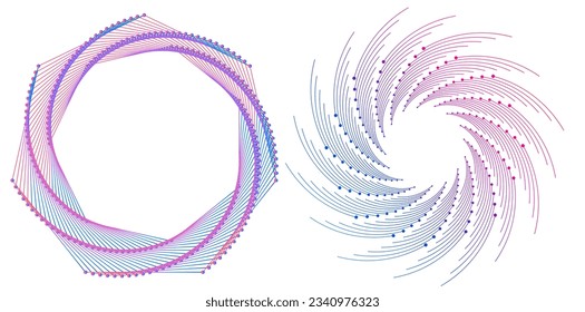 Set design element circle. Isolated bold vector colors golden ring from. Abstract glow wavy stripes of many glittering swirl created using Blend Tool. Vector illustration EPS10 for your presentation