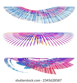 Establecer el círculo del elemento de diseño. Anillo dorado de colores vectoriales aislados. Resumen de rayas onduladas de resplandor de muchos deslizadores creados con la herramienta de mezcla. Ilustración vectorial EPS10 para su presentación