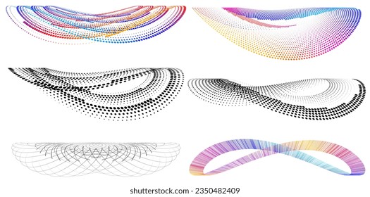 Set design element circle. Isolated bold vector colors golden ring from. Abstract glow wavy stripes of many glittering swirl created using Blend Tool. Vector illustration EPS10 for your presentation