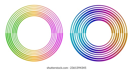 Set design element circle. Isolated bold vector colors golden ring from. Abstract glow wavy stripes of many glittering swirl created using Blend Tool. Vector illustration EPS10 for your presentation