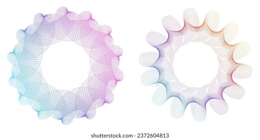 Set design element circle. Isolated bold vector colors golden ring from. Abstract glow wavy stripes of many glittering swirl created using Blend Tool. Vector illustration EPS10 for your presentation