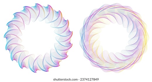 Set design element circle. Isolated bold vector colors golden ring from. Abstract glow wavy stripes of many glittering swirl created using Blend Tool. Vector illustration EPS10 for your presentation
