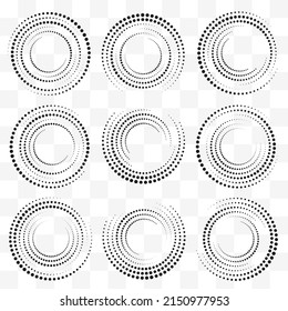 Set of design element for comic books, frame, logo, posters. Radial speed lines. Halftone dots in circle form. Vector illustration.