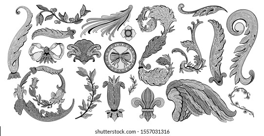 Set design element isolated. Vintage floral Baroque ornament.Vector illustration.