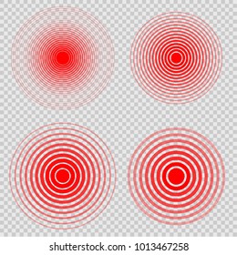 Set Design element many streak. Isolated bold vector red ring from thin to thick. Pain circle. Symbol throbbing pain. Vector illustration EPS 10 for your medical presentation. Transparent background