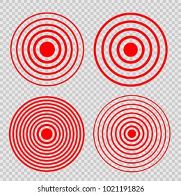 Set Design element many streak. Isolated bold vector red ring from thin to thick. Pain circle. Symbol throbbing pain. Vector illustration EPS 10 for your medical presentation. Transparent background