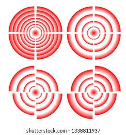 Set Design element many streak. Isolated bold vector red ring from thin to thick. Pain circle. Symbol throbbing pain. Vector illustration EPS 10 for your medical presentation. Transparent background
