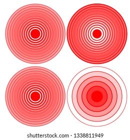 Set Design element many streak. Isolated bold vector red ring from thin to thick. Pain circle. Symbol throbbing pain. Vector illustration EPS 10 for your medical presentation. Transparent background