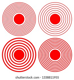Set Design element many streak. Isolated bold vector red ring from thin to thick. Pain circle. Symbol throbbing pain. Vector illustration EPS 10 for your medical presentation. Transparent background