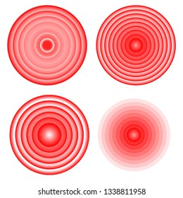 Set Design element many streak. Isolated bold vector red ring from thin to thick. Pain circle. Symbol throbbing pain. Vector illustration EPS 10 for your medical presentation. Transparent background